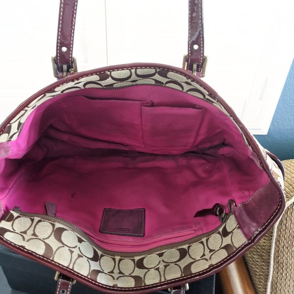 Coach tote bag - sangria suede and tan canvas - Picture 3 of 6